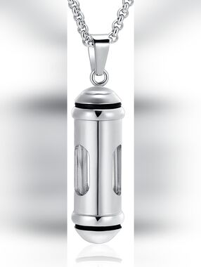 Glass Cylinder Stainless Steel Keepsake Urn Memorial Necklace Silver New